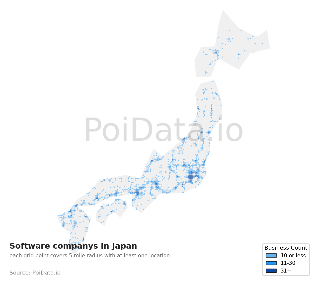 Software company density map for Ibaraki, Japan