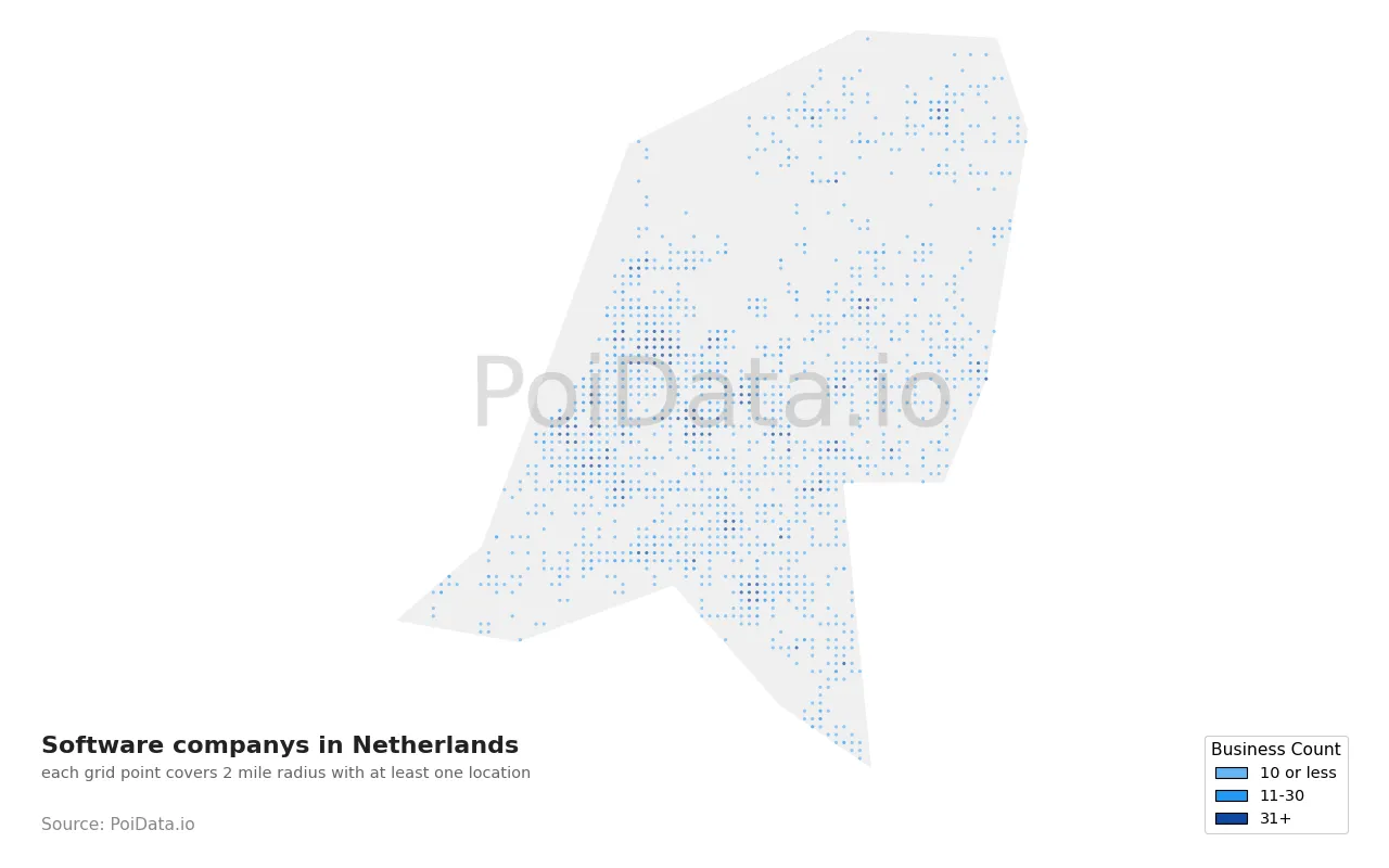 Software company density map for Netherlands