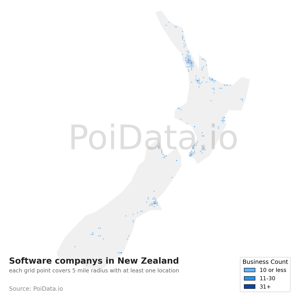 Software company density map for New Zealand
