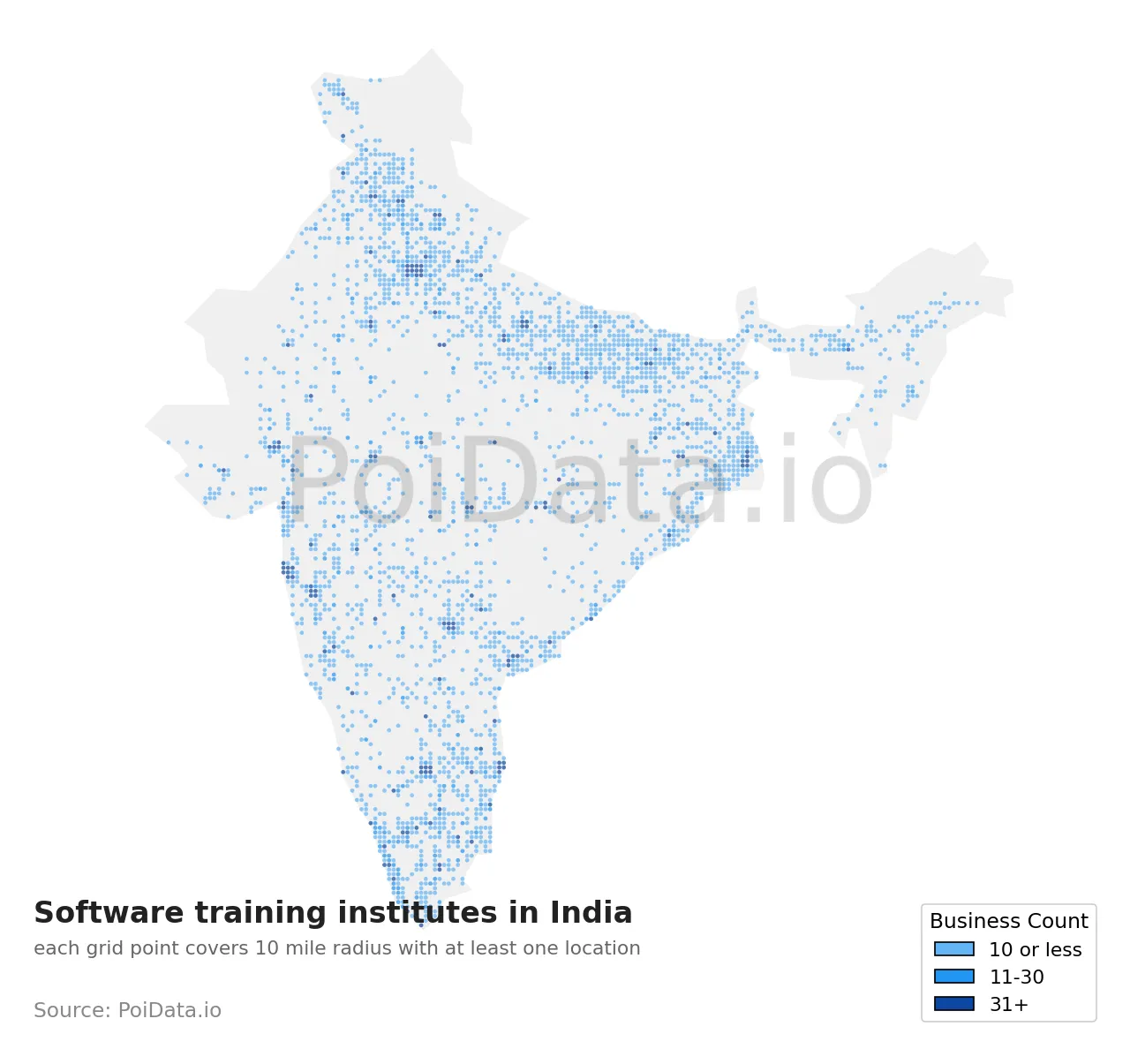 Software training institute density map for India