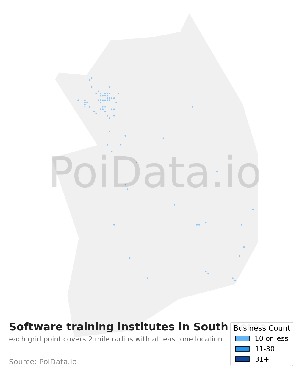 Software training institute density map for South Korea