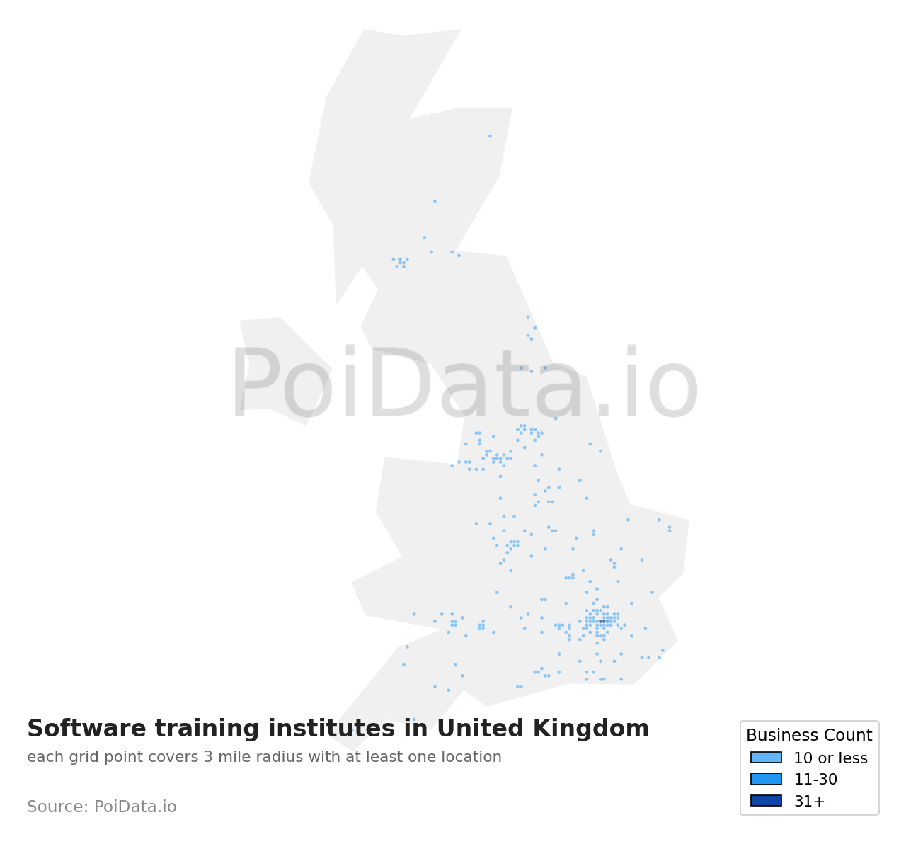 Software training institute density map for United Kingdom