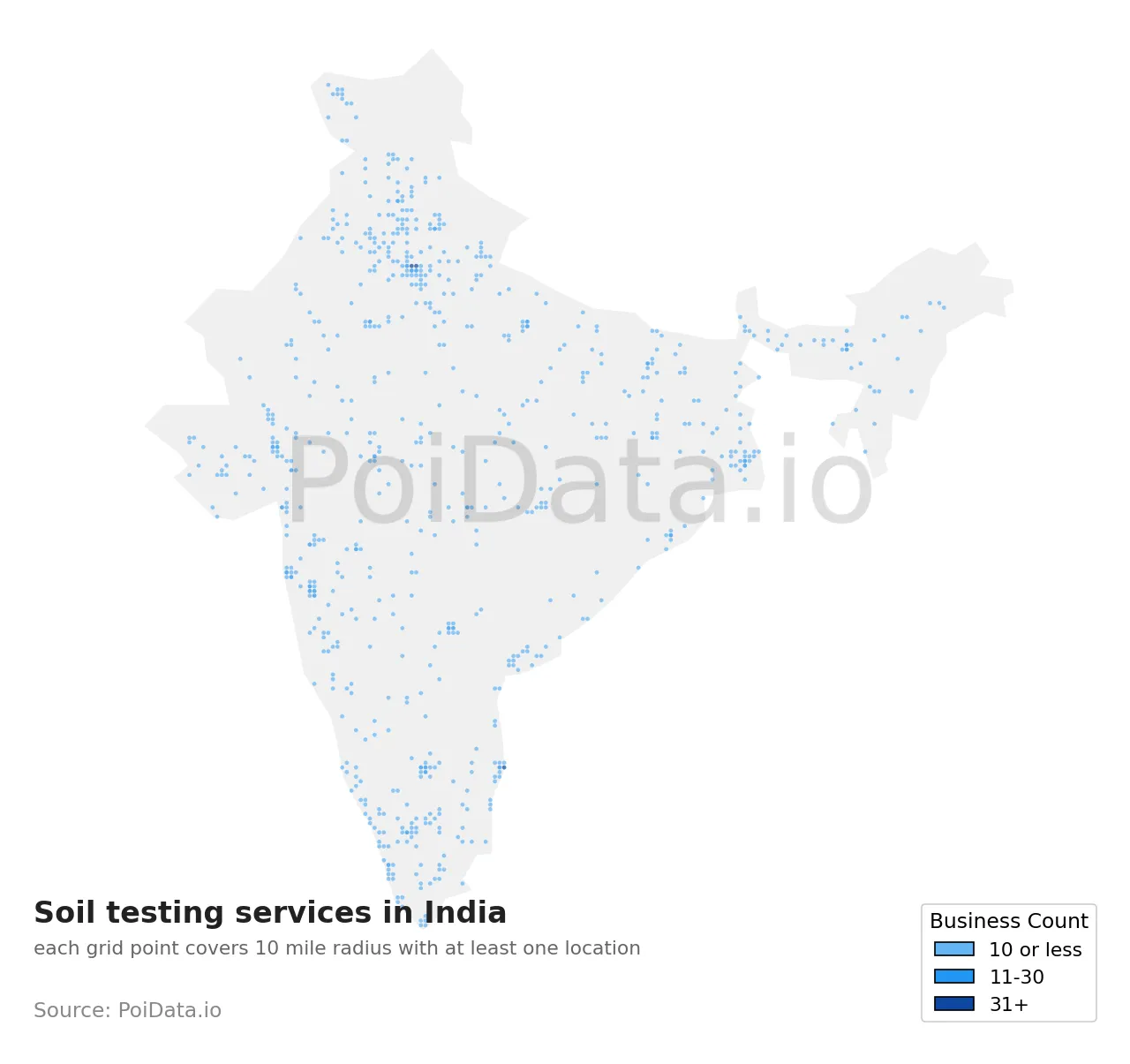 Soil testing service density map for India