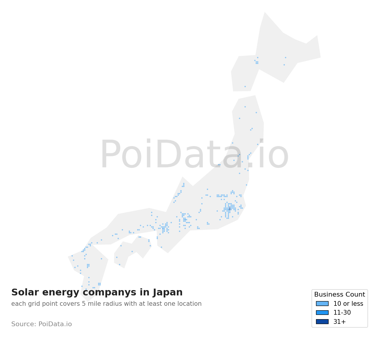 Solar energy company density map for Japan