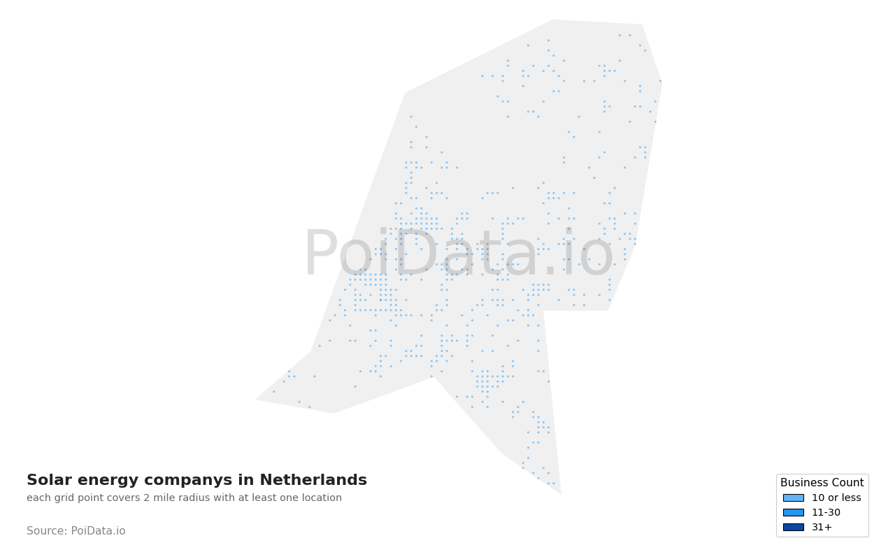 Solar energy company density map for Netherlands