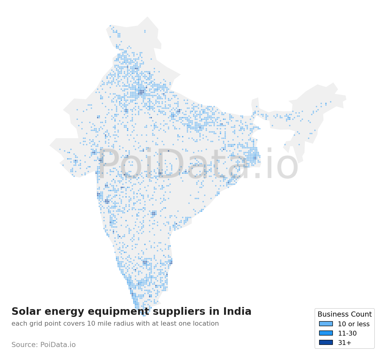 Solar energy equipment supplier density map for India
