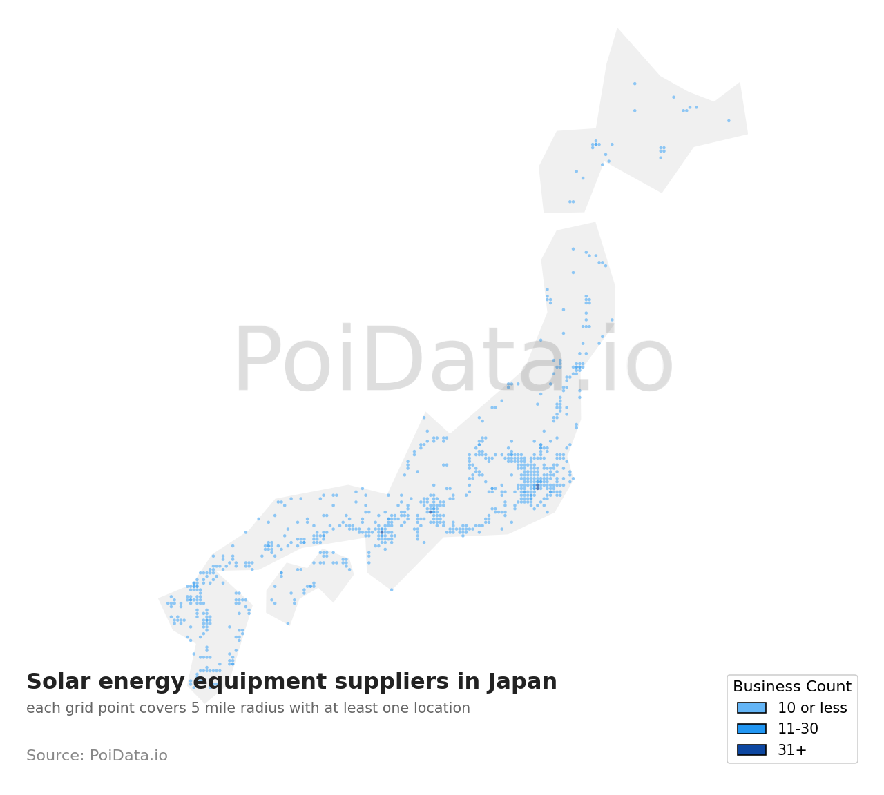 Solar energy equipment supplier density map for Fukuoka, Japan