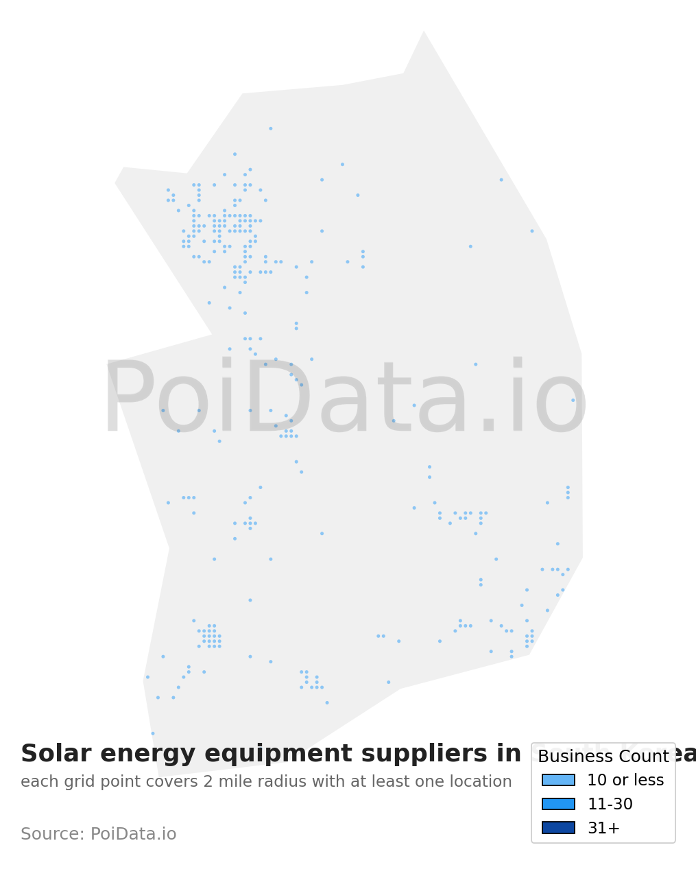 Solar energy equipment supplier density map for South Korea