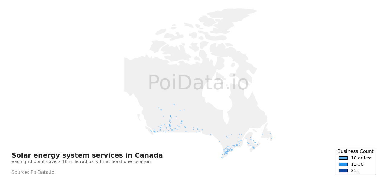 Solar energy system service density map for Canada