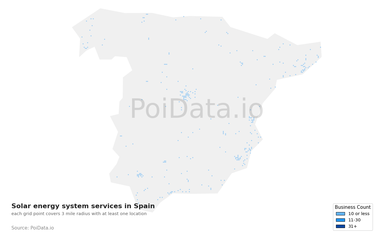 Solar energy system service density map for Spain