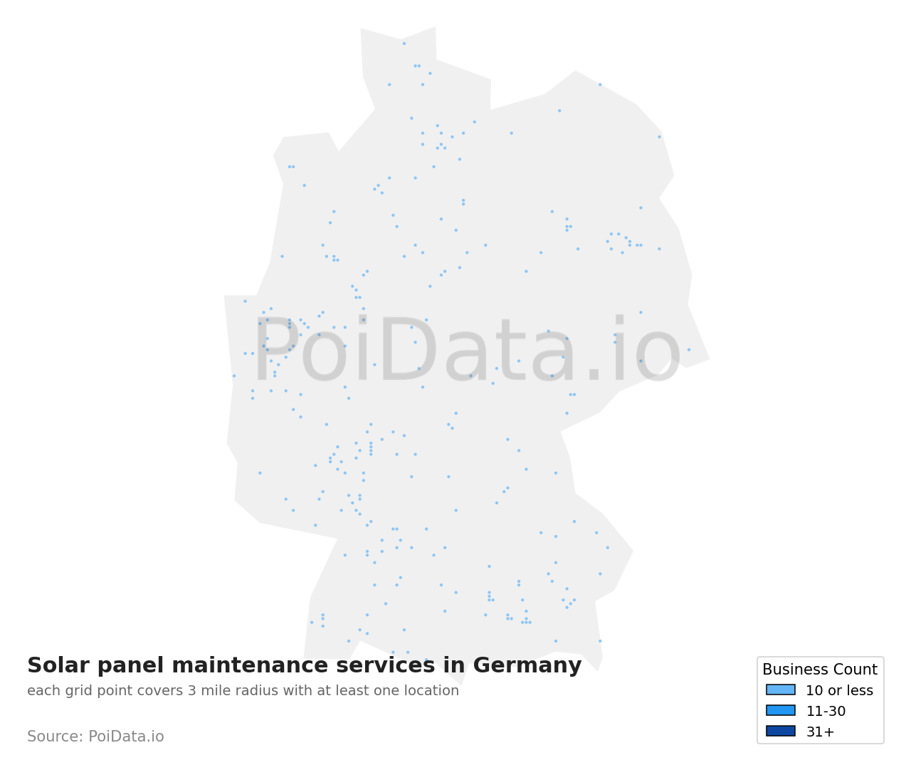Solar panel maintenance service density map for Germany
