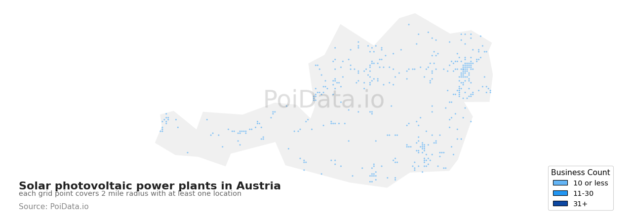 Solar photovoltaic power plant density map for Austria