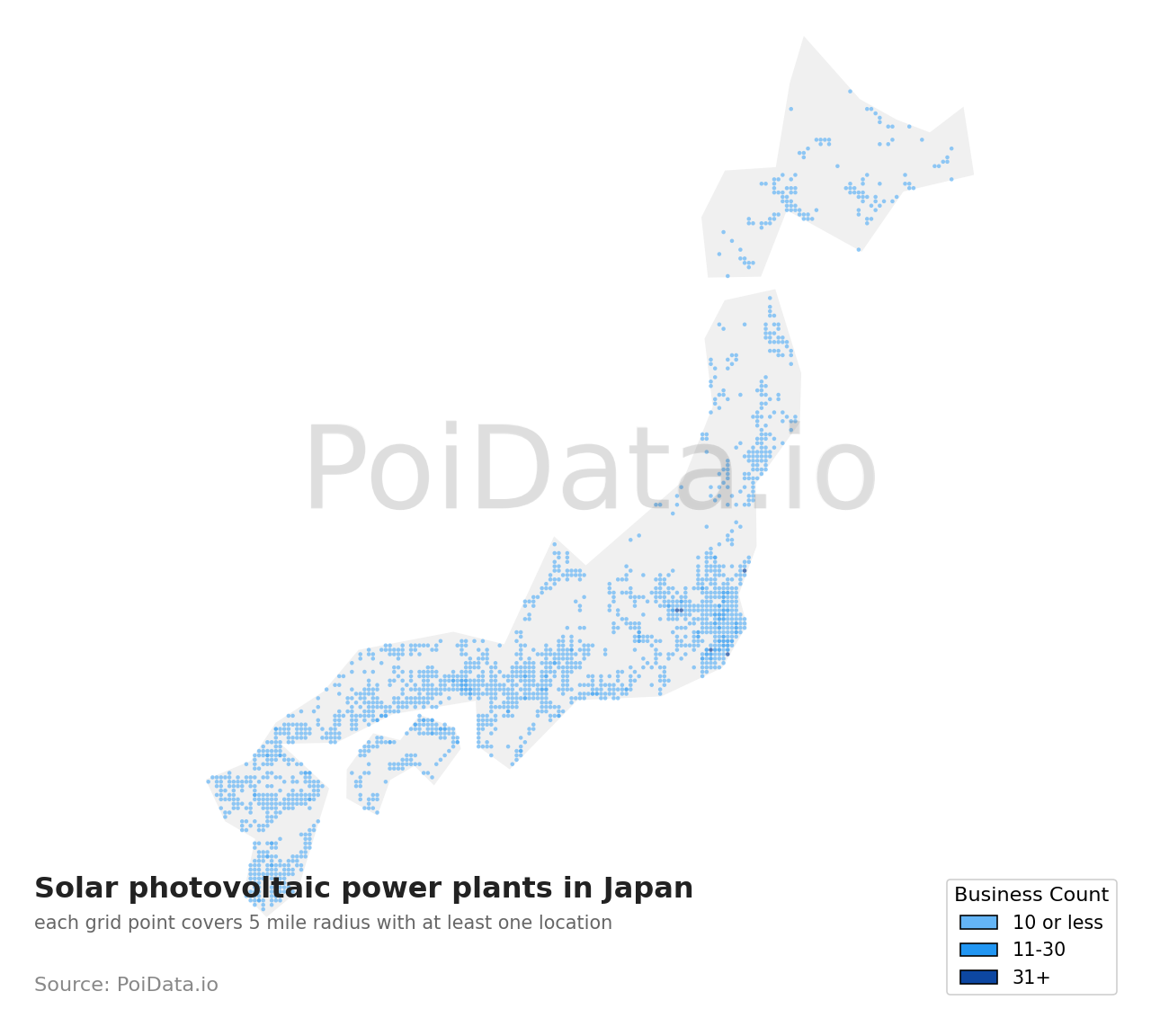 Solar photovoltaic power plant density map for Japan
