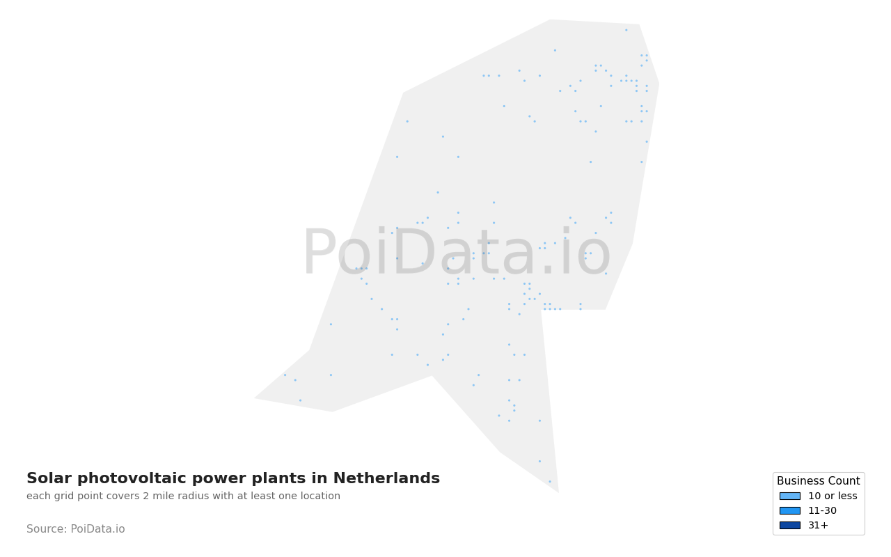 Solar photovoltaic power plant density map for Netherlands