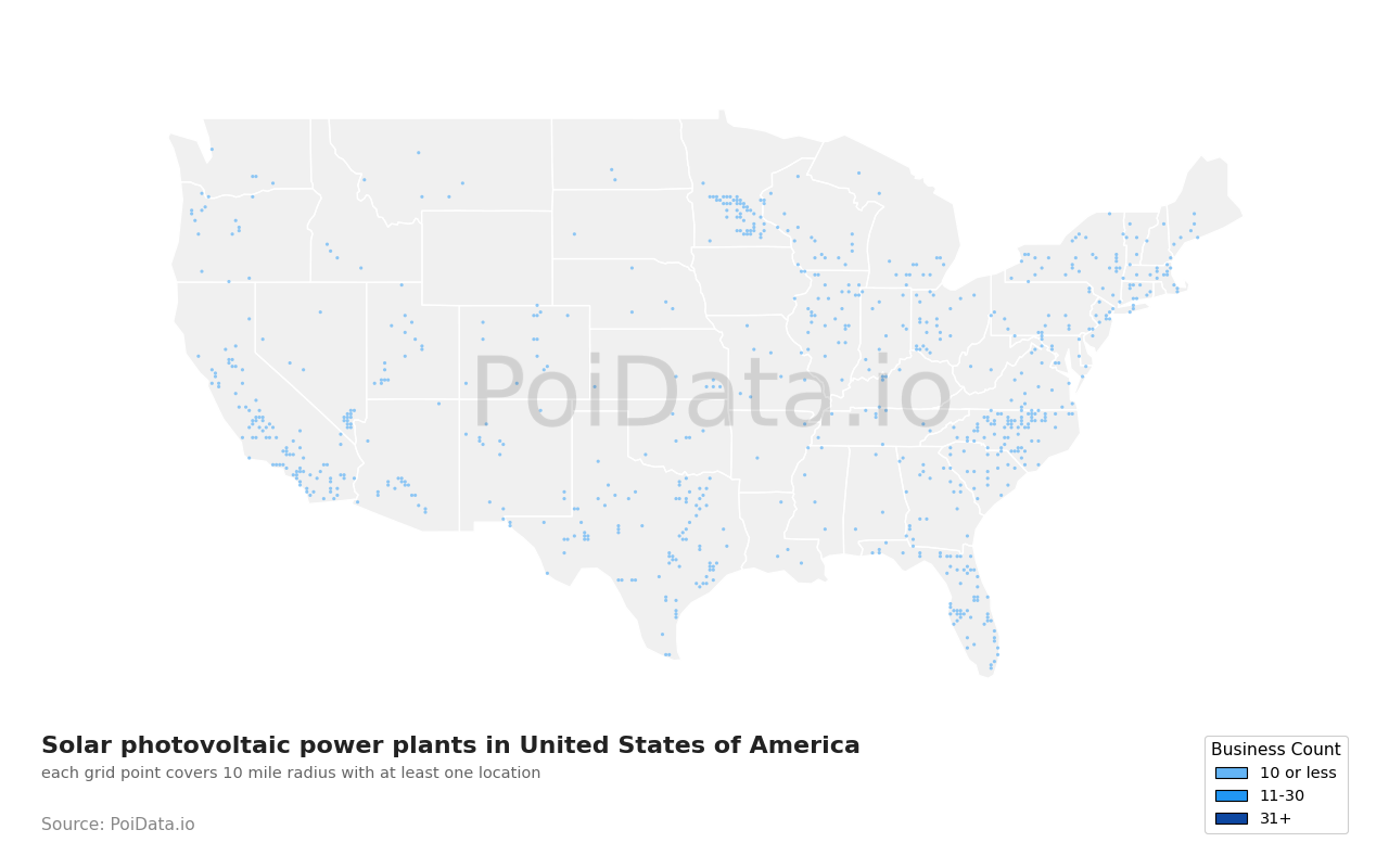 Solar photovoltaic power plant density map for North Carolina, United States