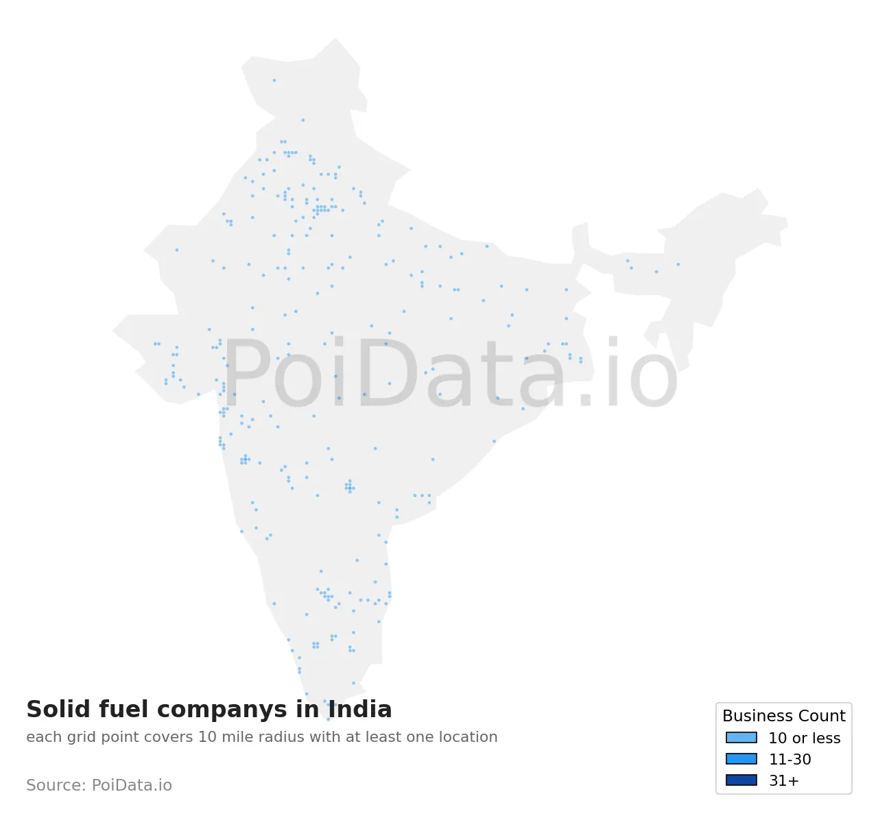 Solid fuel company density map for India