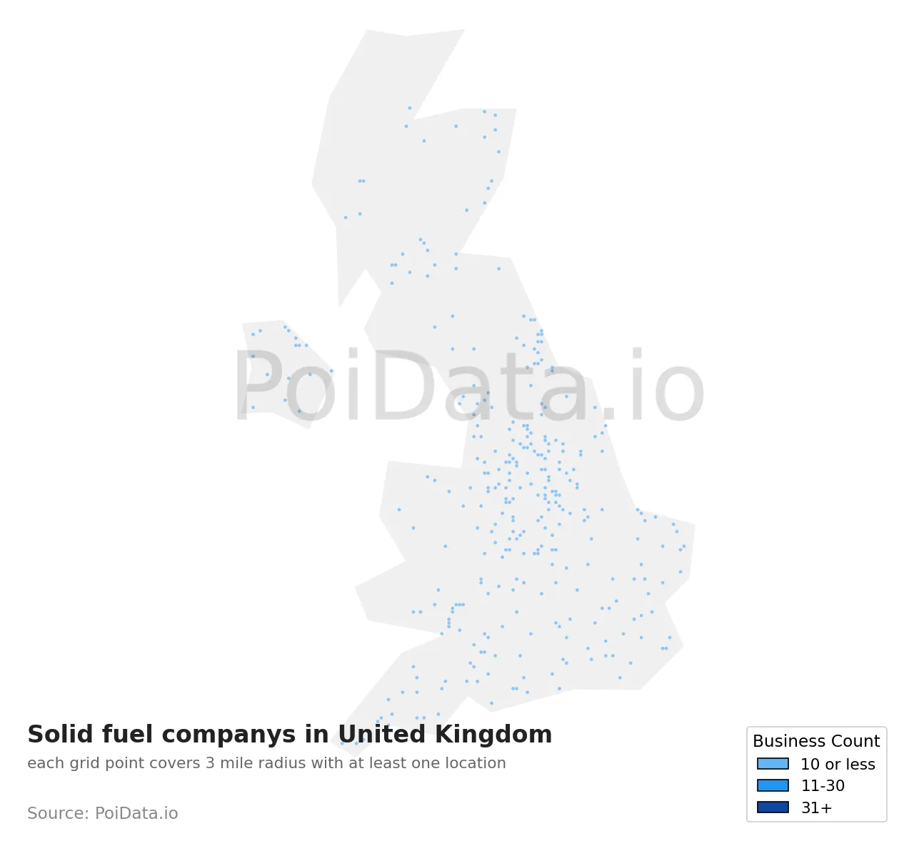 Solid fuel company density map for United Kingdom