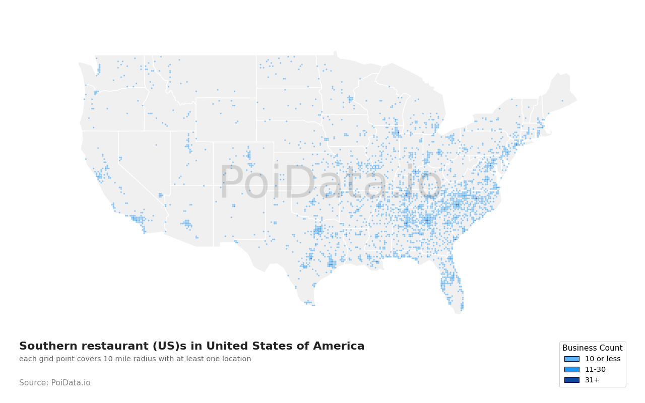 Southern restaurant (US) density map for Florida, United States