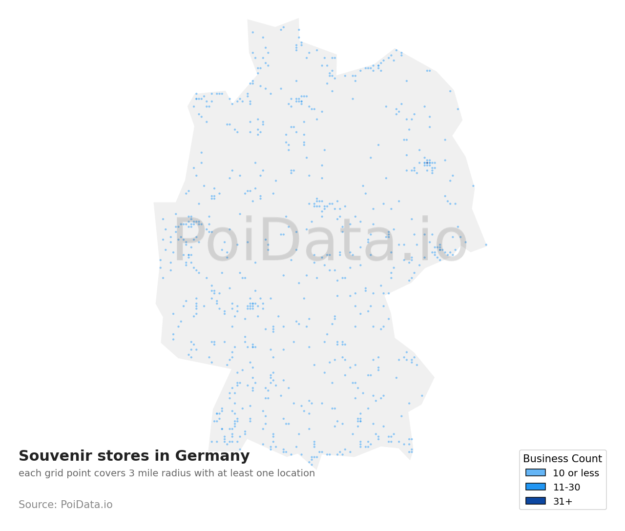 Souvenir store density map for Germany