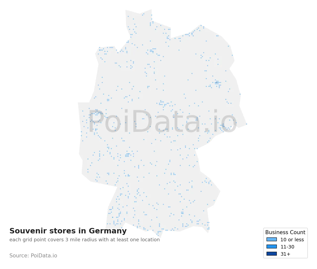Souvenir store density map for Germany
