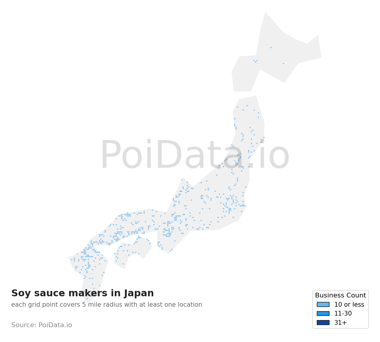 Soy sauce maker density map for Hiroshima, Japan