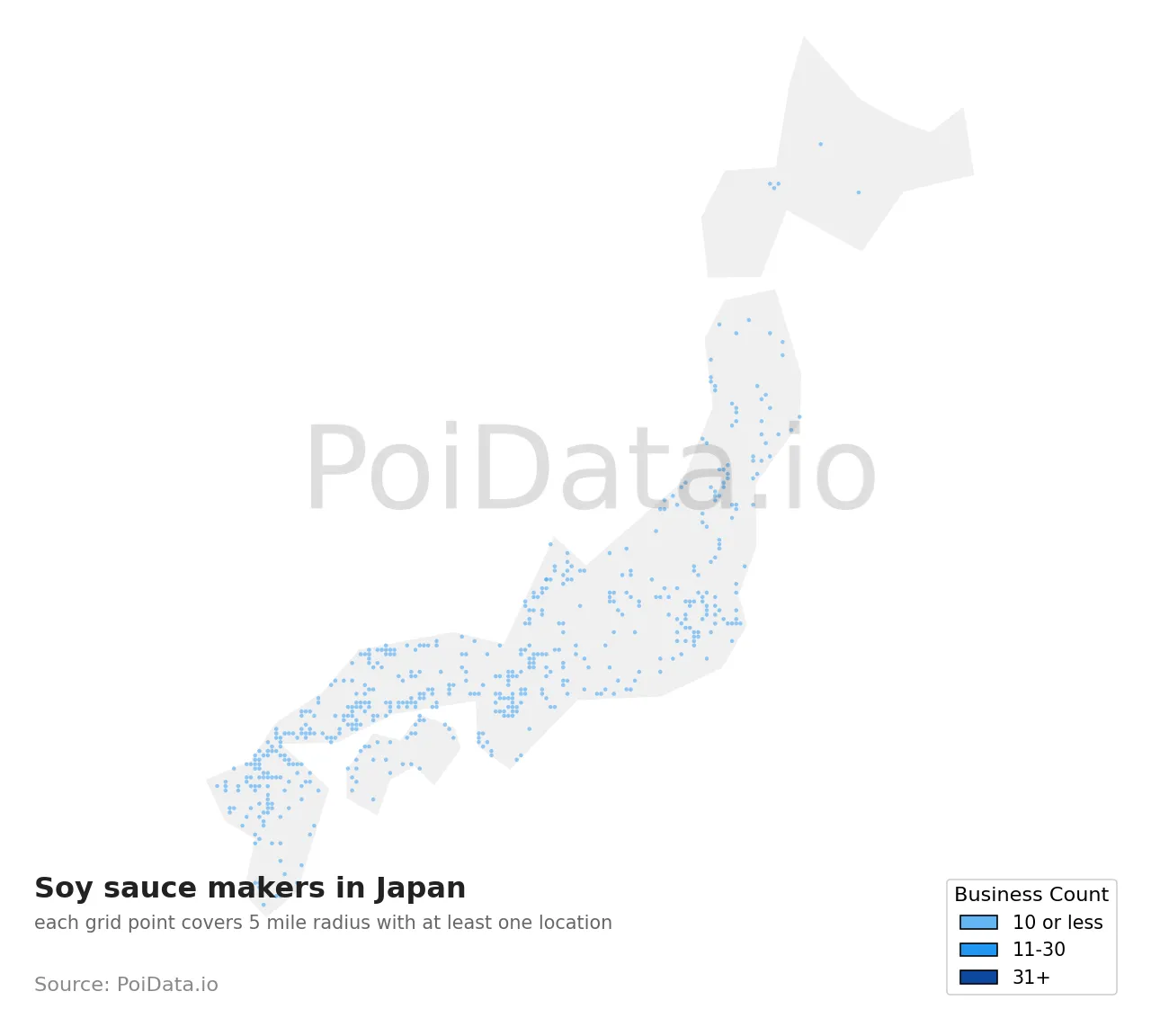 Soy sauce maker density map for Japan