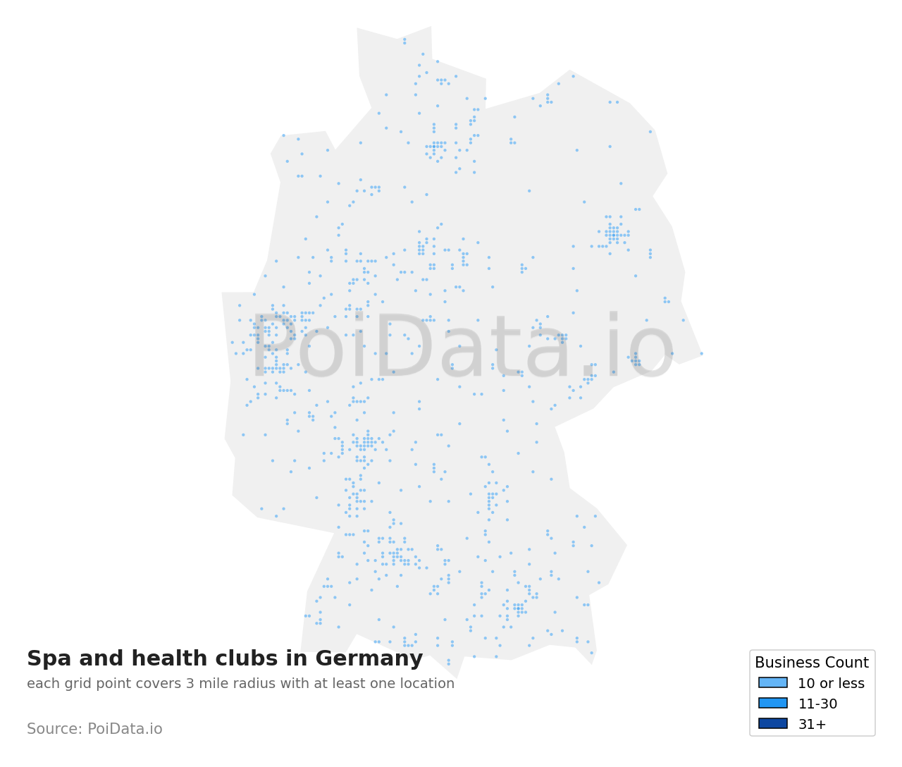 Spa and health club density map for Germany