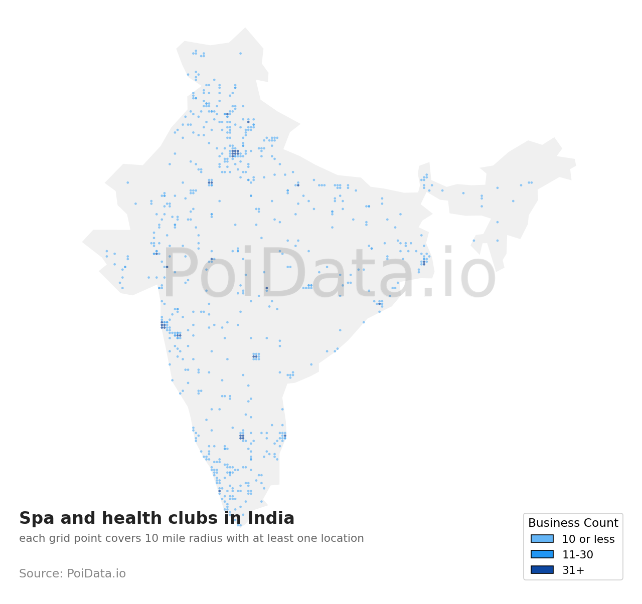 Spa and health club density map for India