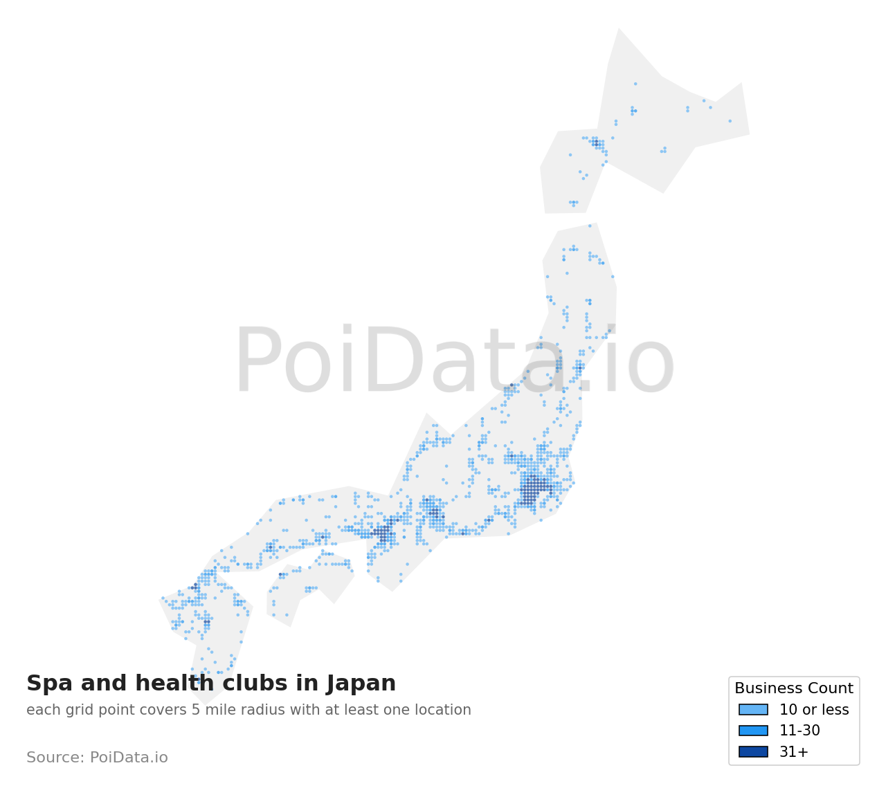 Spa and health club density map for Japan
