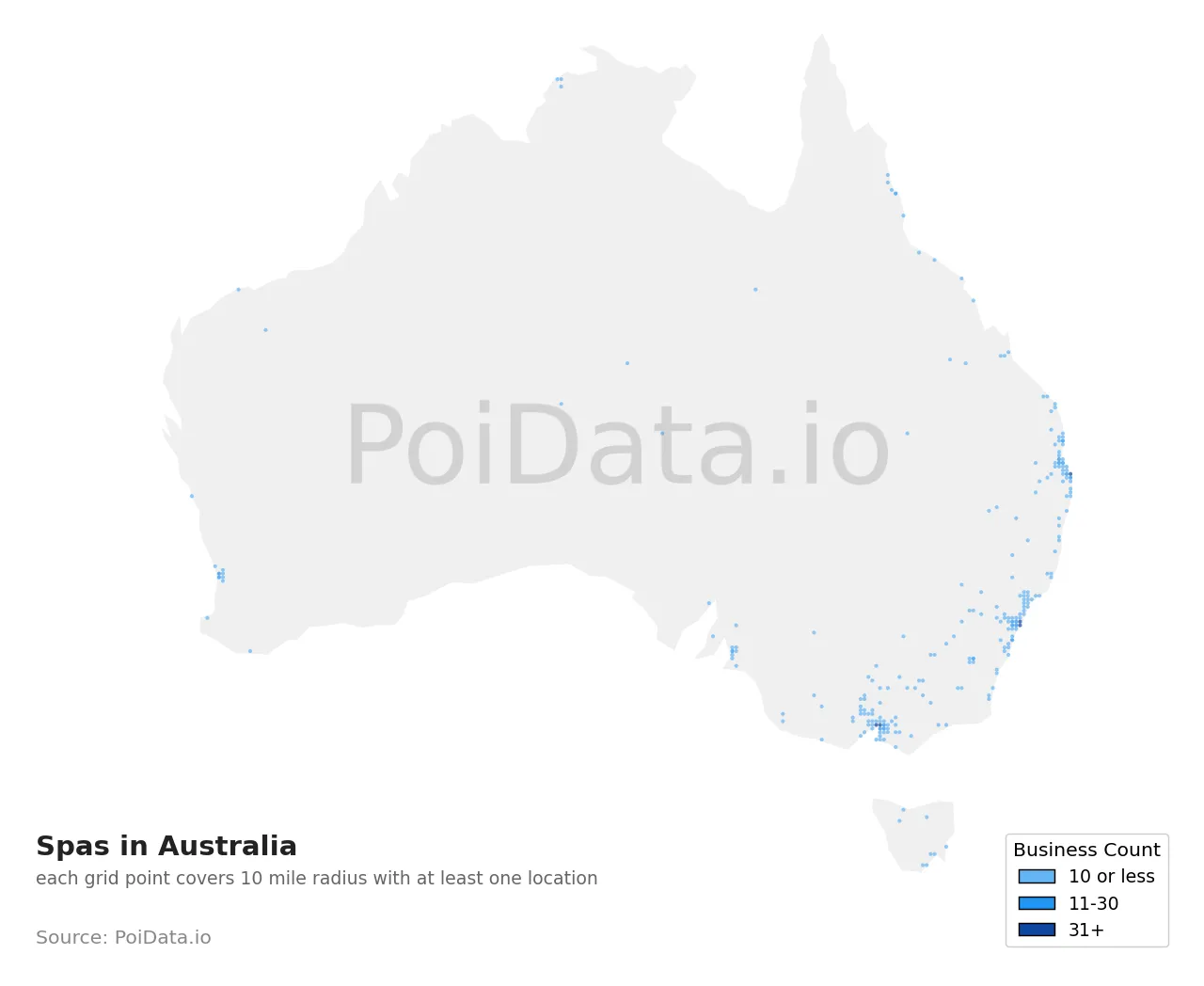 Spa density map for Australia