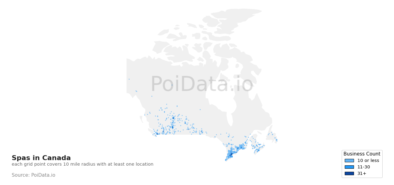 Spa density map for Canada