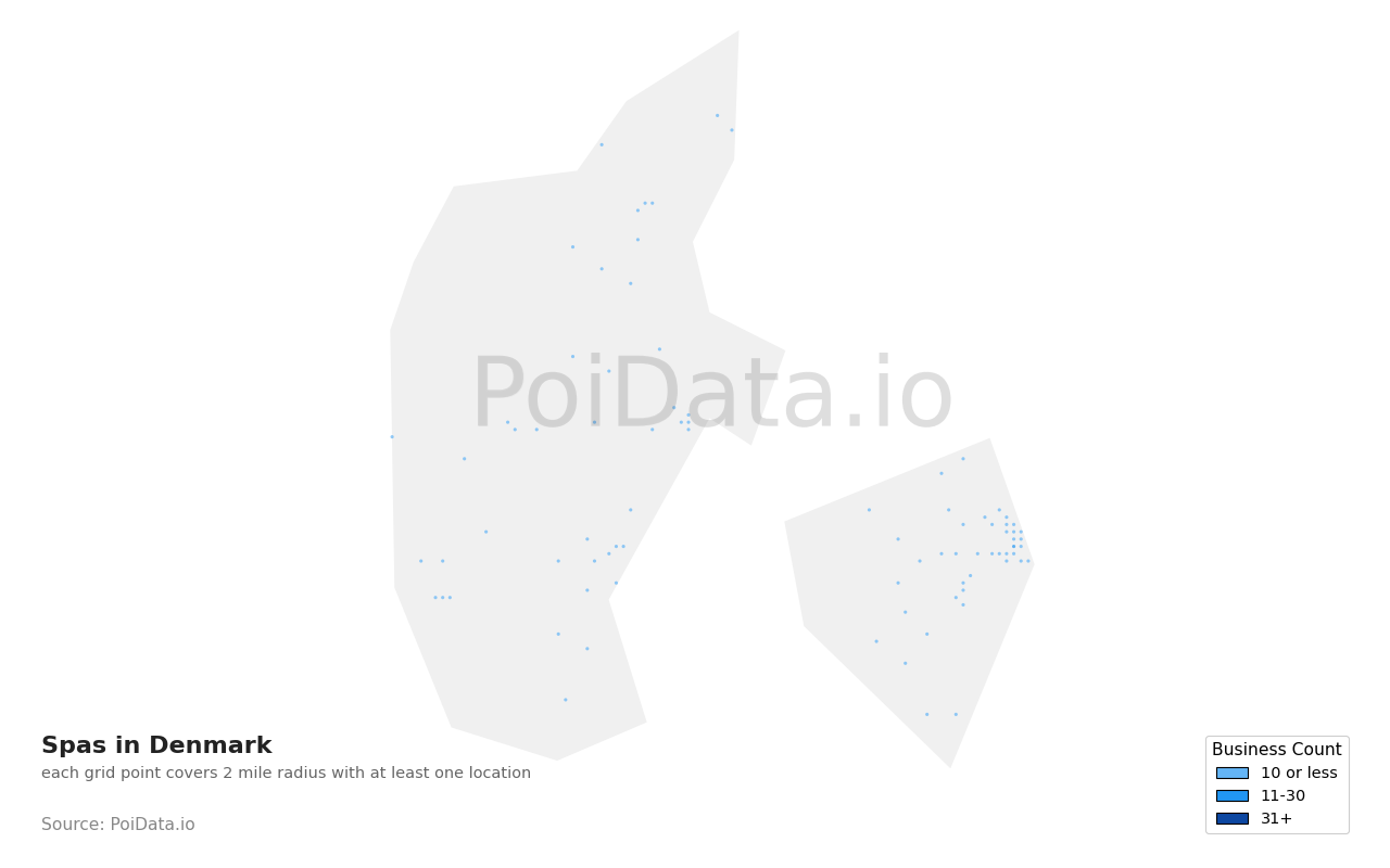 Spa density map for Denmark