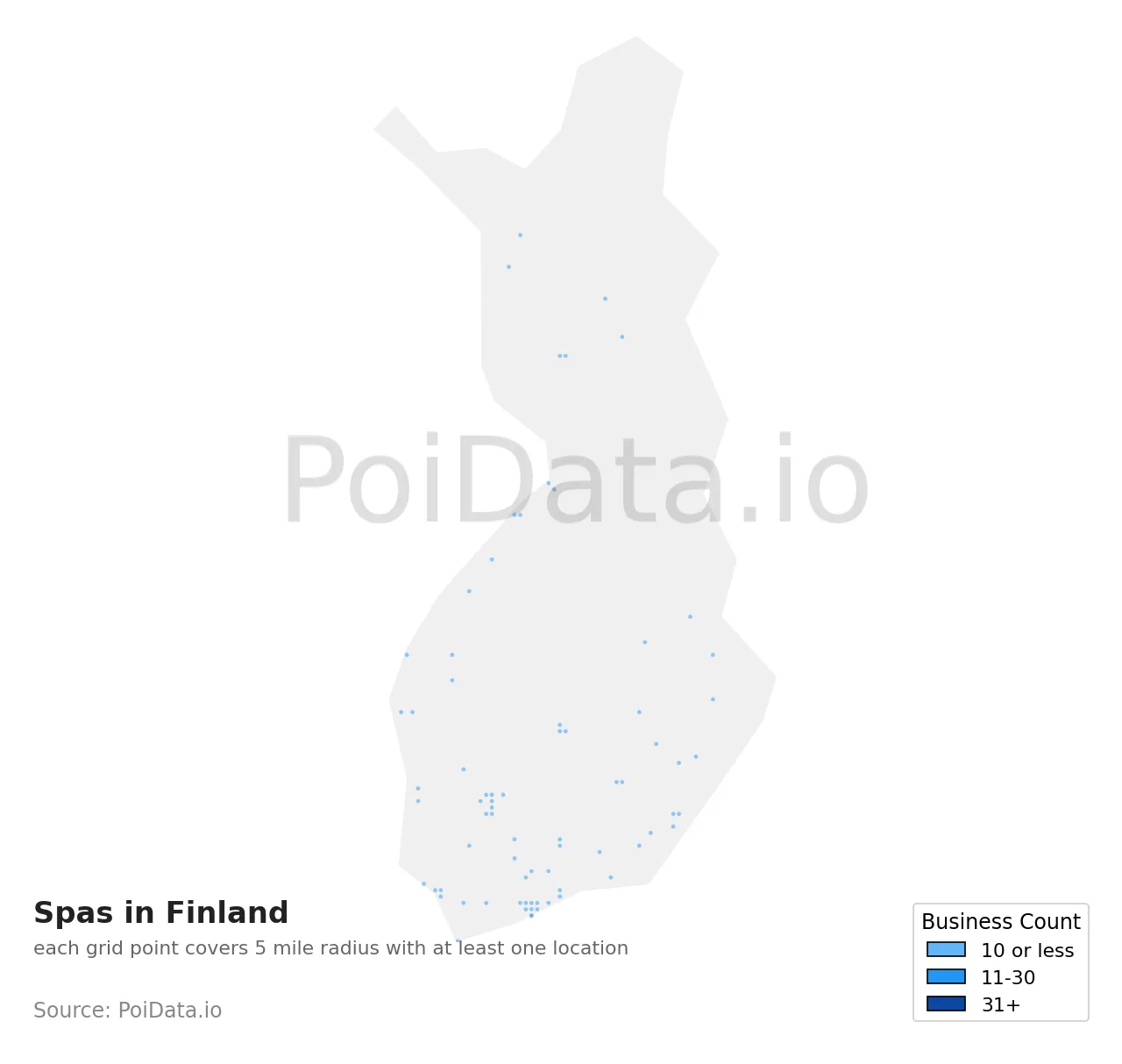 Spa density map for Finland