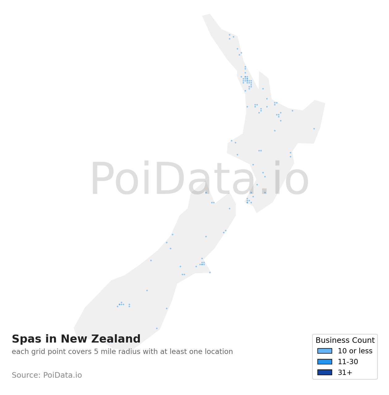 Spa density map for New Zealand
