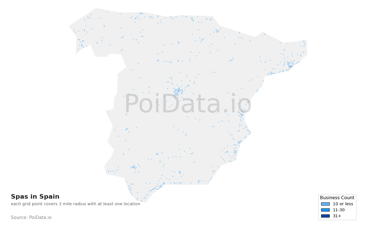 Spa density map for Spain