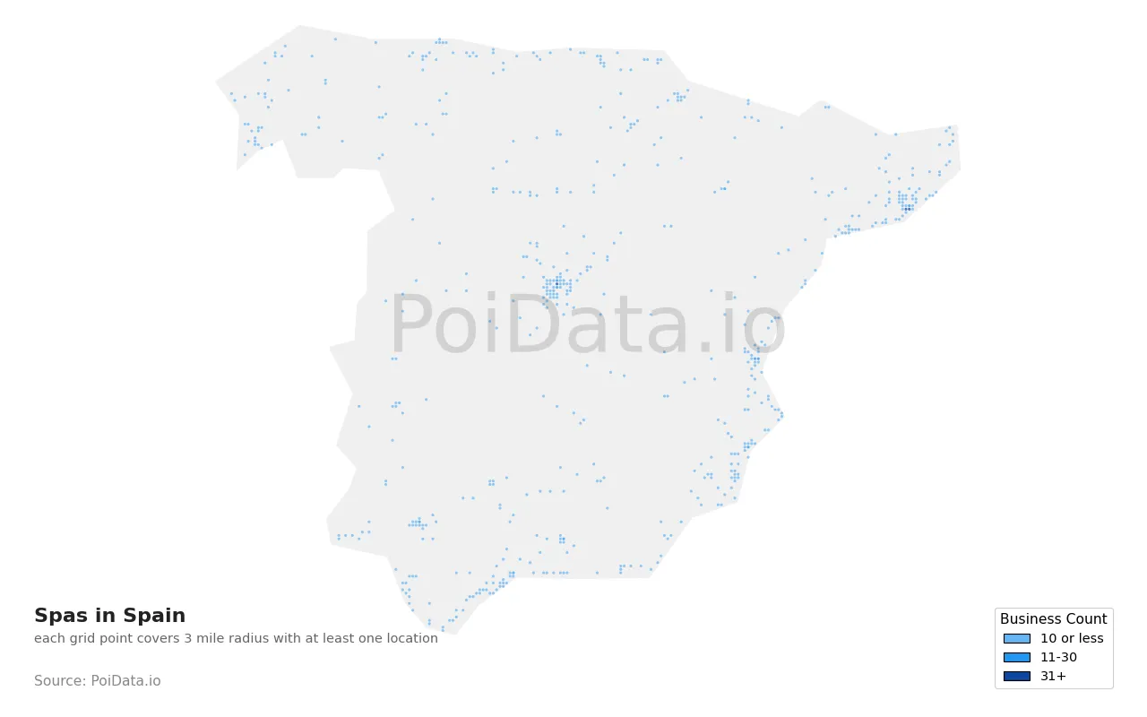 Spa density map for Spain