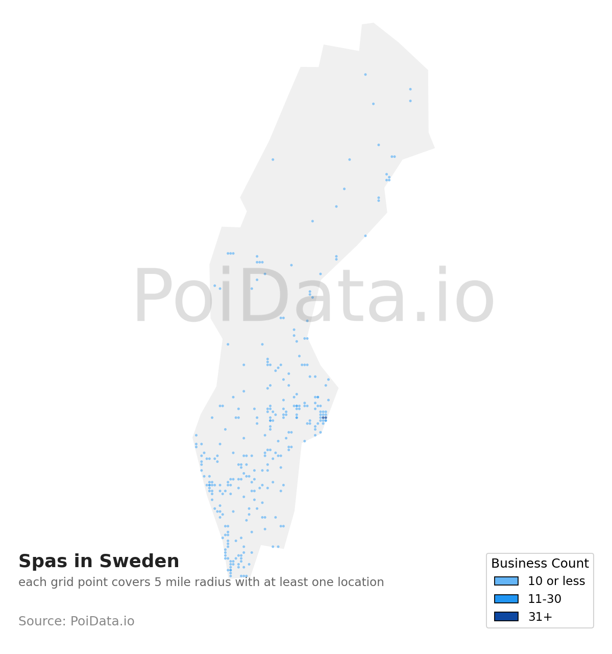 Spa density map for Sweden