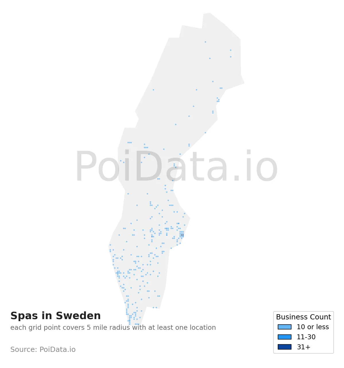 Spa density map for Sweden