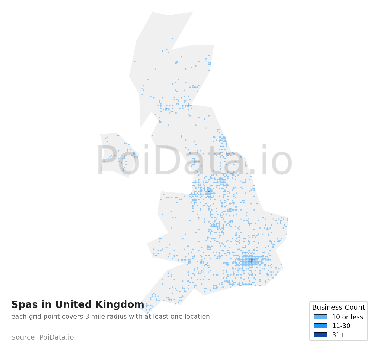 Spa density map for United Kingdom