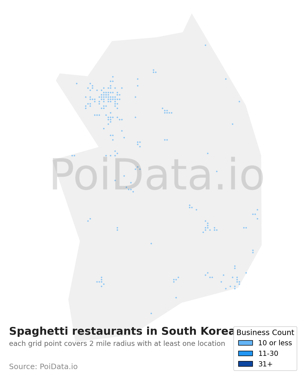 Spaghetti restaurant density map for South Korea