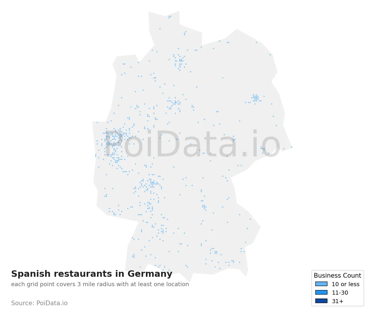 Spanish restaurant density map for Germany