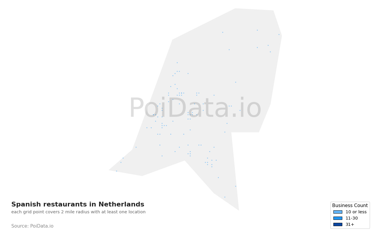 Spanish restaurant density map for Netherlands