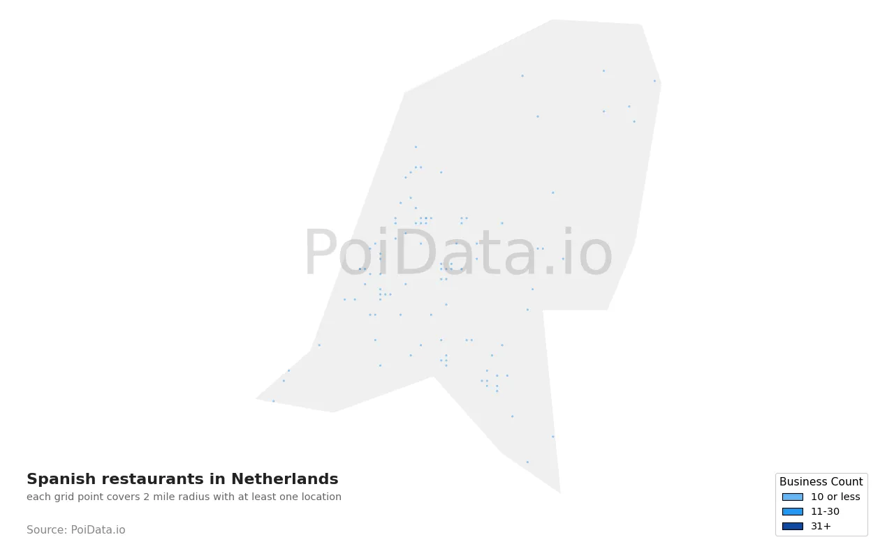Spanish restaurant density map for Netherlands