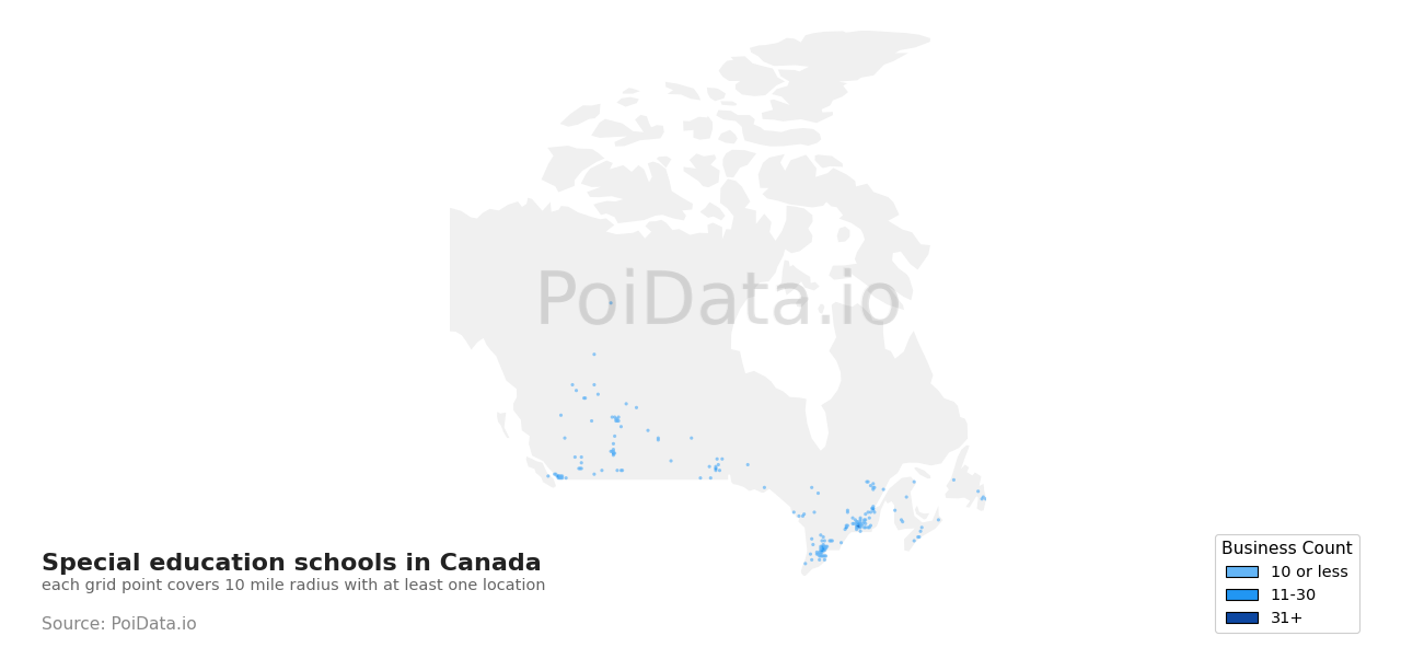Special education school density map for Canada