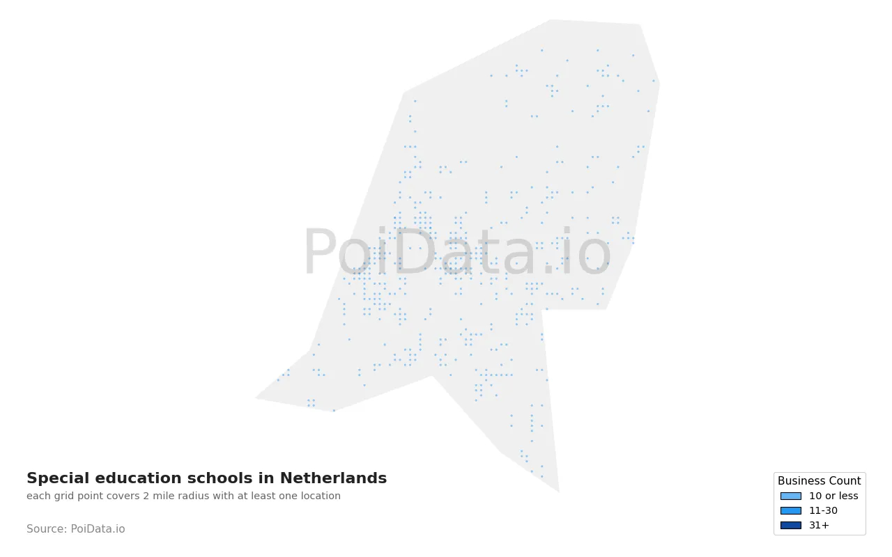 Special education school density map for Netherlands