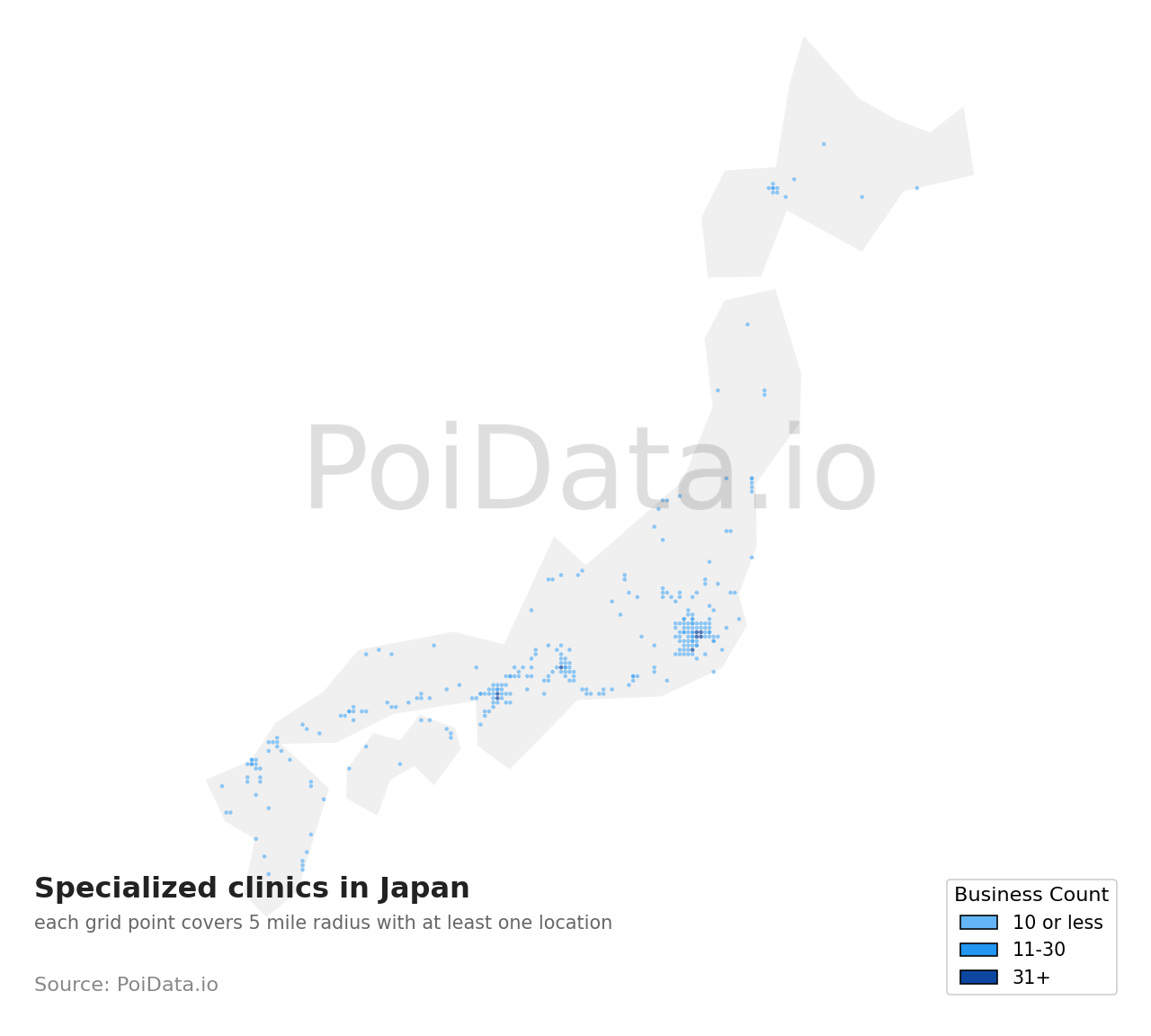 Specialized clinic density map for Japan