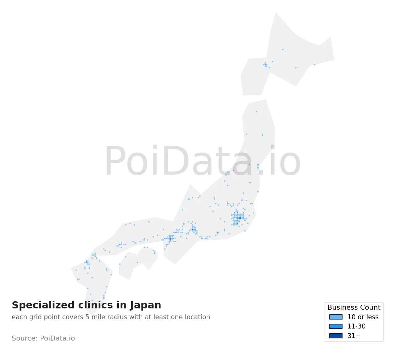 Specialized clinic density map for Japan