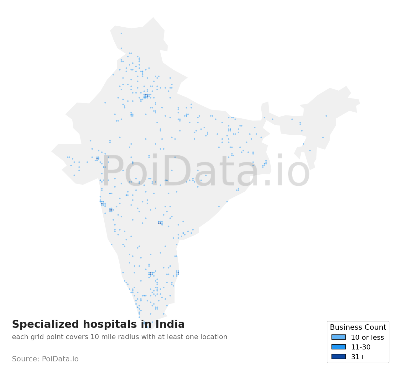 Specialized hospital density map for India