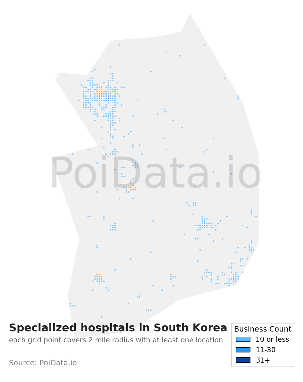 Specialized hospital density map for South Korea