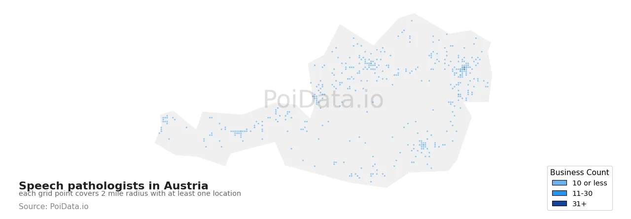 Speech pathologist density map for Austria